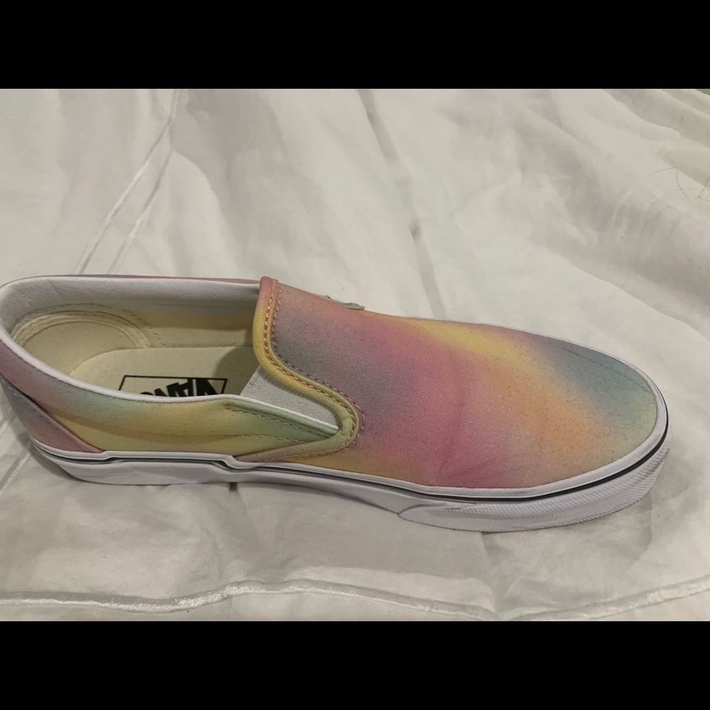 Vans slip on rainbow tie dye shoes